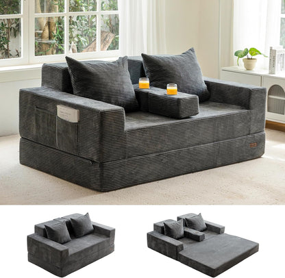Sofa Bed, 64-Inch Boneless Loveseat with 2 Cup Holders1