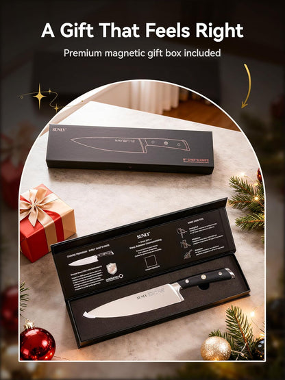 Chef Knife, 8 Inch Professional Kitchen Knife with German 1.4116 Stainless Steel, 58±2 HRC Hardness, Full-Tang Design, Anti-Slip Handle for Meat, Fruits, Vegetables, Gift-Ready Magnetic Box7