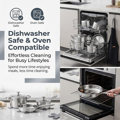 Stainless Steel Cookware Set, 16-Piece Pots and Pans Set Non Toxic, Kitchen Induction Cookware with Glass Lids, Steamer, Utensil Sets, Pot Protectors & Apron, Oven & Dishwasher Safe, Silver6