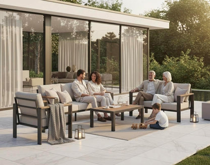 Aluminum Outdoor Patio Furniture Set with Coffee Table, 4 Piece Patio Conversation Sets with Washable Thick Cushions, Outdoor Sectional Furniture Set for Porch, Balcony, Deck, Silver4