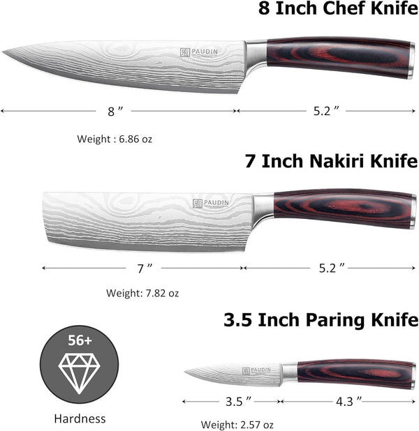 Kitchen Knife Set, 3 Piece High Carbon Stainless Steel Professional Chef Knife Set with Ultra Sharp Blade & Wooden Handle (Kitchen Knife Set 3 Pcs)2