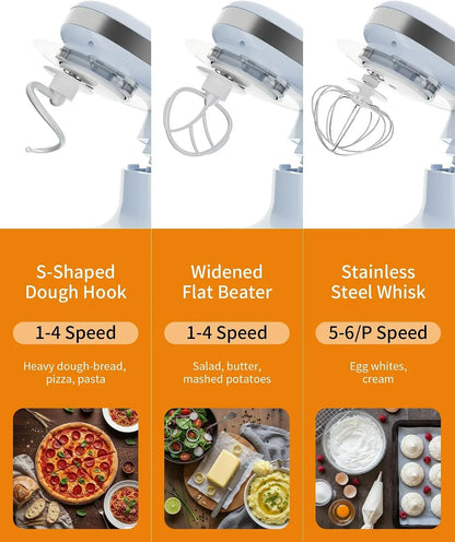 Stand Mixer 3.4QT Kitchen Electric Standing Mixer 6+P Speed 3-In-1 Blue | Household Mixers with Whisk,Dough Hook,Flat Beater&Splash Guard, Small for Baking Cheesecake and Bread in Kitchens3