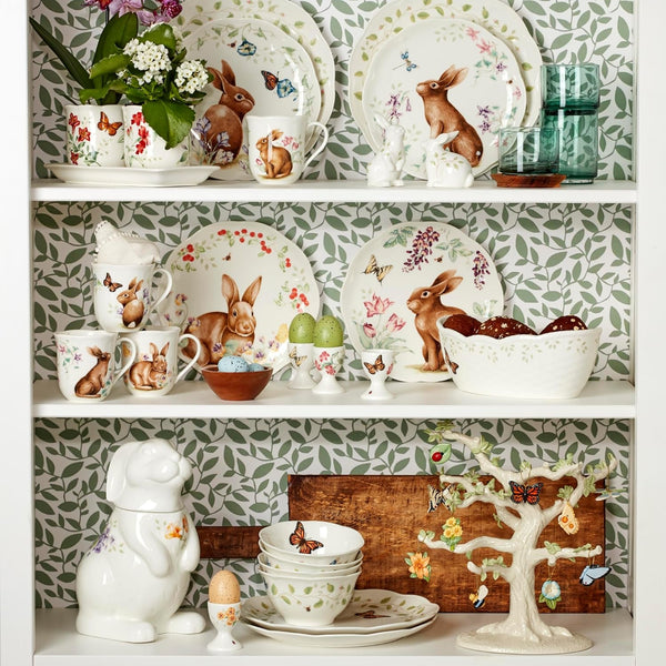 Butterfly Meadow Bunny Porcelain 16-Piece Easter Dinnerware Set for 45