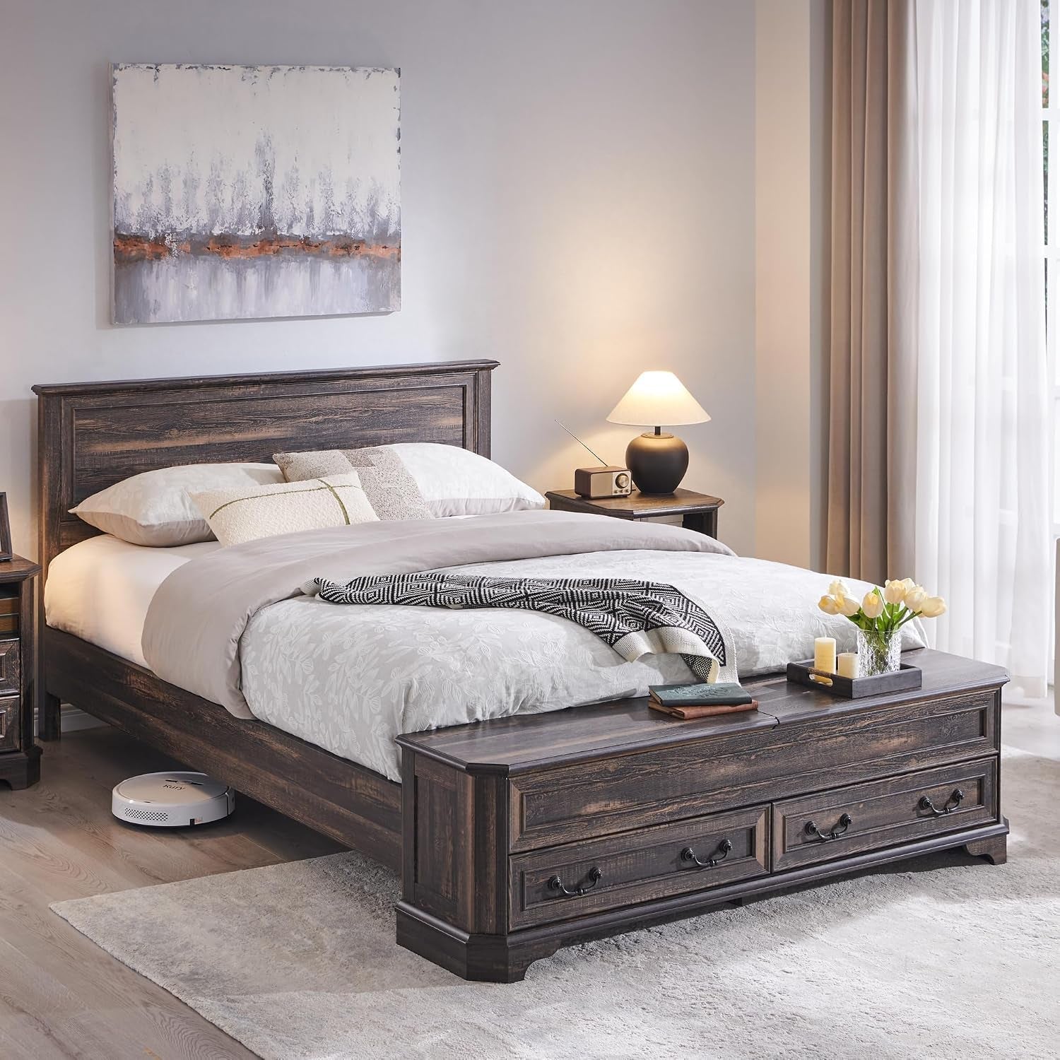 farmhouse-queen-bed-with-headboard-and-storage-bench