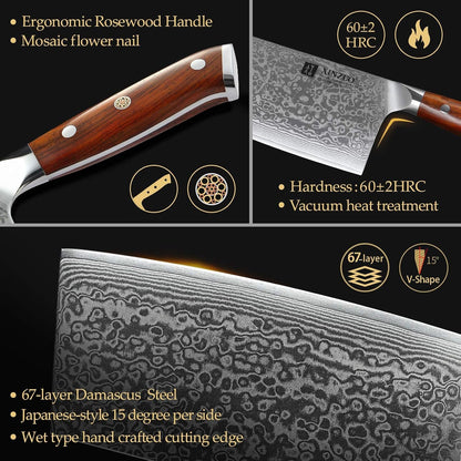 7 Inch Chinese Meat Cleaver Knife – 67 Layers Damascus Steel Butcher Knife, Ultra Sharp Kitchen Cleaver for Meat & Vegetable, with Natural Rosewood Handle4