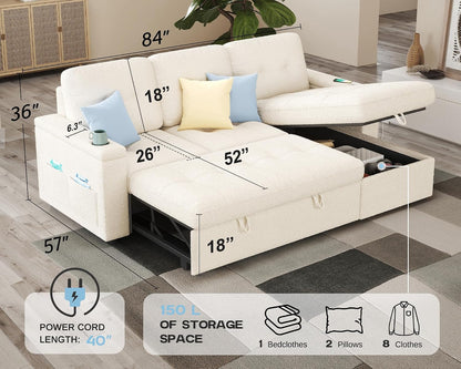 84 Inch Sofa Bed, Sleeper Sofa with Storage, 2 in 1 Pull Out Couch3