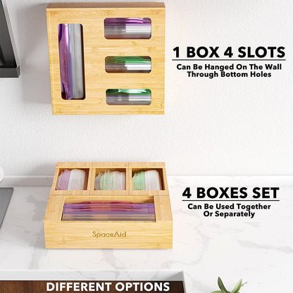 Bag Storage Organizer for Kitchen Drawer, Bamboo Organizer, Compatible with Gallon, Quart, Sandwich and Snack Variety Size Bag (1 Box 4 Slots)6