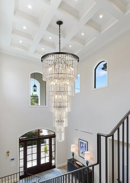 Large Black Chandelier Light Fixtures - 37 Lights, Modern Crystal Chandeliers for Hotel, Lobby, Foyer, Entrance Hall, Staircase3