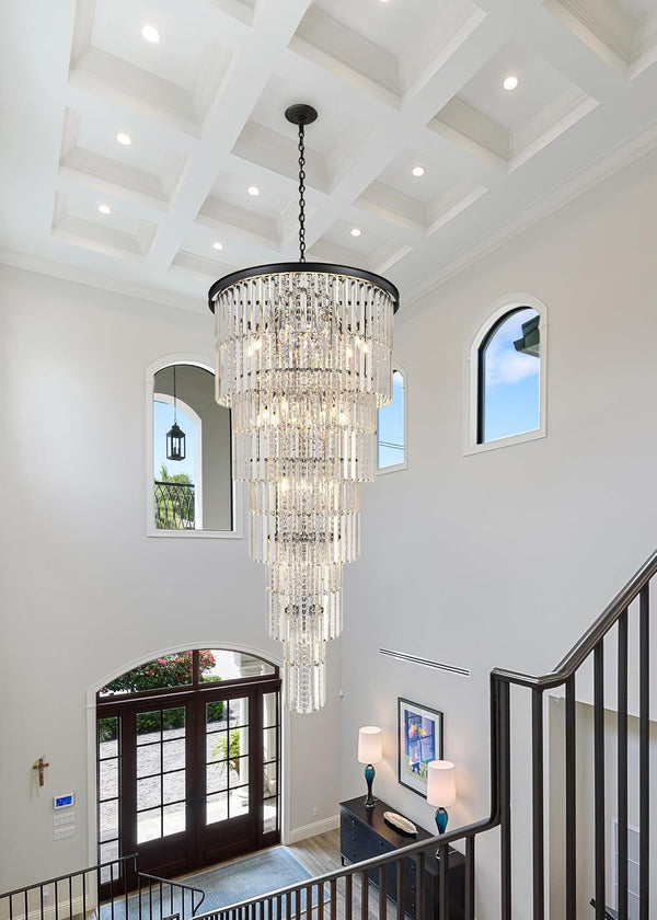 Large Black Chandelier Light Fixtures - 37 Lights, Modern Crystal Chandeliers for Hotel, Lobby, Foyer, Entrance Hall, Staircase3
