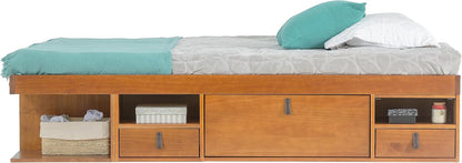 Bali King Size Storage Platform Bed with 6 Drawers, 6 Shelves, 3 Door Cabinets, 2 Pullout Nightstands, Solid Pine Wood Bed Frame with Underbed Storage, No Box Spring Needed, Oak Brown8