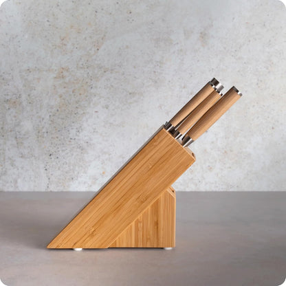 Shun Classic Blonde 5 Piece Starter Block Set, Includes 8" Chef, 3.5" Paring & 6" Utility Knives, Handcrafted Japanese Knife Block Set, Damascus Stainless Steel Cladding, Pakkawood Handle5