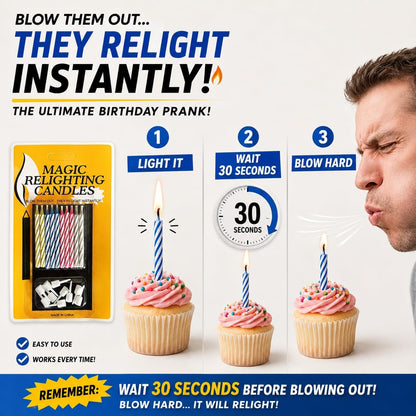 Trick Relighting Birthday Candles, Magic Self Relight Cake Candles, Prank Novelty Candle for Birthday and April Fools Day (20)6