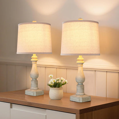 23'' Set of 2 Rustic Table Lamps for Living Room Bedroom, Traditional Farmhouse Resin Bedside Desk Lamps for Study Room Nursery Office, 2 Bulbs Included7