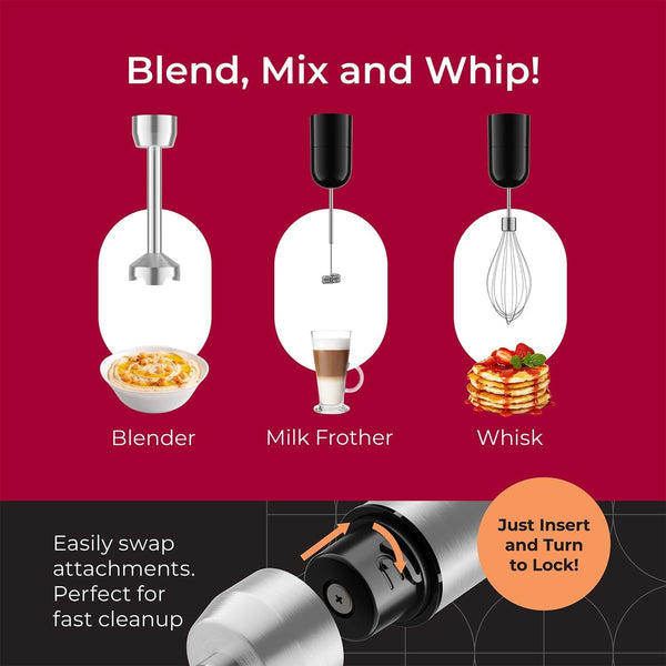 living Ultra-Stick Immersion Hand Blender, 500W Heavy Duty Motor, 8-Speed Turbo Setting, Includes Blending Shaft, Whisk, Milk Frother & Measuring Beaker | 500W Heavy Duty Motor | 8-Speed Turbo Setting | Includes Blending Shaft, Whisk, Milk Frother & Measuring Beaker3