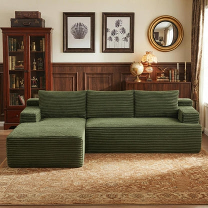 96" Boneless Sectional Cloud Couches with Left Facing Chaise Lounge for Living Room - Fluffy L Shaped Memory Foam Compressed Modular Sofa with Deep Seat, Green Corduroy Corner Couch1