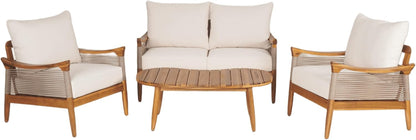 Havets 4 Piece Patio Conversation Sets, Outdoor Acacia Wood Patio Seating Group,Woven Rope Loveseat Chairs with Cushions and Coffee Table for Porch Backyard Balcony, Teak+Beige6