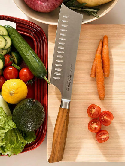 6.5” Nakiri Knife – Swedish Steel, Olive Wood Handle, Daily Prep5