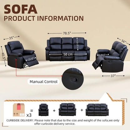 Manual Reclining Sofa Set, 2-Piece Living Room Furniture Set, Recliner Couch Loveseat，Faux Leather Sofa Set for Living Room/Apt/Home Theater/Office2