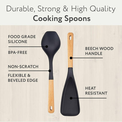 Spatula Spoon 2-Pack, Silicone Cooking Spoon for Nonstick Cookwares, Multifunction Kitchen Utensils for Cooking, Serving, Mixing, Scoop, Scrape and More5