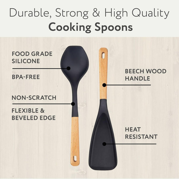 Spatula Spoon 2-Pack, Silicone Cooking Spoon for Nonstick Cookwares, Multifunction Kitchen Utensils for Cooking, Serving, Mixing, Scoop, Scrape and More5