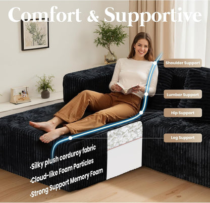 130'' U Shaped Sectional Couches for Living Room, Modular Boneless Cloud Sofa with 2 Chaise Lounges, 4-In-1 Flexible Combination Layered Foam Cushion Deep Seat Corner Couch, No Assembly Black3