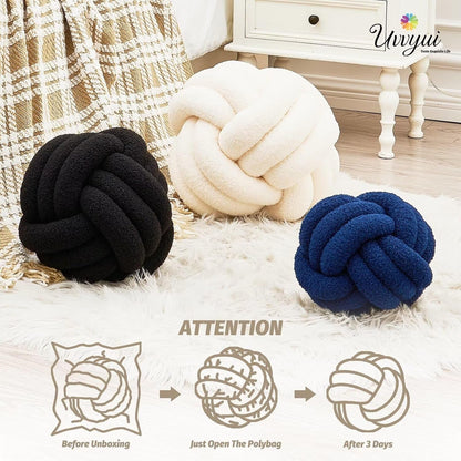 Knot Pillow Ball, Soft Home Decorative round Throw Pillow, Handmade Knotted Plush Pillow, round Boucle Pillow Cushion (8.6 Inches Ivory)4