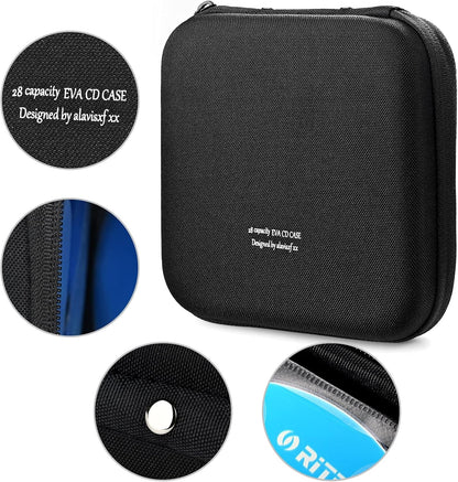 CD Case, 28 Capacity Protective Zipper Disc Wallet for Car | EVA Shock-Resistant, Lightweight Portable, DVD Blu-Ray Storage Organizer, Scratch-Resistant Sleeves, for Home Office Travel2