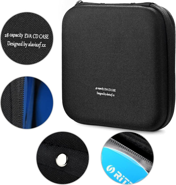 CD Case, 28 Capacity Protective Zipper Disc Wallet for Car | EVA Shock-Resistant, Lightweight Portable, DVD Blu-Ray Storage Organizer, Scratch-Resistant Sleeves, for Home Office Travel2