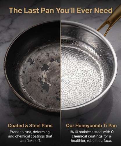 Titanium Pans for Cooking | 10" Pure Titanium Hammered Pro Frying Au Gratin Pan with Lid | Non-Toxic Skillet | PFAS/PFOA/PTFE Free Cookware | Dishwasher&Oven Safe6