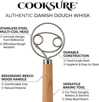 Danish Dough Whisk for Sourdough Bread – 13 Inch Bread Whisk with Wooden Handle – 304 Stainless Steel Hook for Heavy Dough Baking, Swedish Dough Whisk Tool7