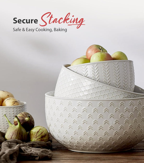 Ceramic Mixing Bowls Set of 4, Large Serving Bowls, Ivory White6