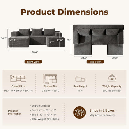 Modular Boneless U-Shaped Couches for Living Room with Side Pockets2