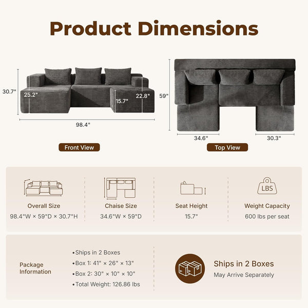 Modular Boneless U-Shaped Couches for Living Room with Side Pockets2