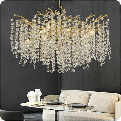 Crystal Chandelier for Dining Room, D31.5 Gold Tree Branches Chandeliers, 10-Light Snowflakes round Modern Chandeliers for Living Room Kitchen Foyer Luxury Adjustable Hanging Chandelier1