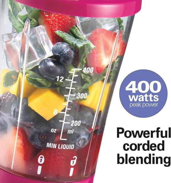 Portable Blender for Smoothies with 14 Oz. Travel Jar | BPA Free Jar & Lid | Durable Stainless Steel Blades | 300 Watts Peak Power | Personal Smoothie Blender | Raspberry | 51131G3