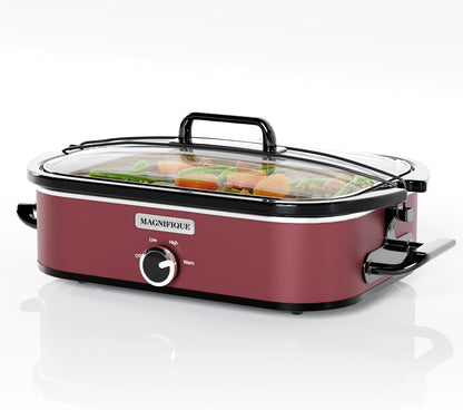 [NEW] MAGNIFIQUE 4-Quart Slow Cooker with Casserole Manual Warm Setting - Perfect Kitchen Small Appliance for Family Dinners, Dishwasher Safe Crock, Red1