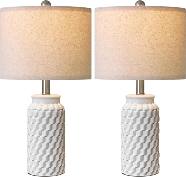 20.5" White Modern Ceramic Bedside Lamps Set of 2, Small Table Lamp for Bedroom Decor Farmhouse Nightstand Lamp for Living Room Office8