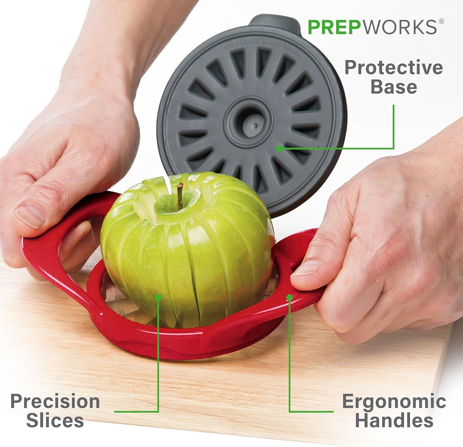 prepworks-apple-slicer-and-corer-attached-safety-cover-cuts-16-thin-apple-slices-red-quickly-slices-and-cores-apples-into-16-even-slices-stainless-steel-blades-dishwasher-safe