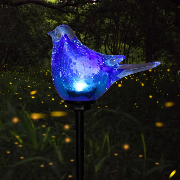 Outdoor Solar Garden Lights, Hand Blown Glass Blue Bird Yard Stake7