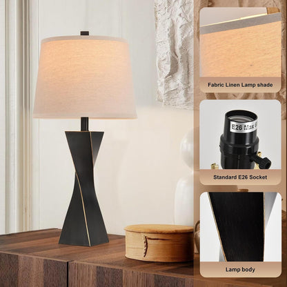 Bedside Lamps Set of 2 Unique Modern Vintage Table Lamp Rustic Farmhouse Desk Lamps for Living Room End Tables Bulb Not Included, Linen Shade, 26.5 In,Black6