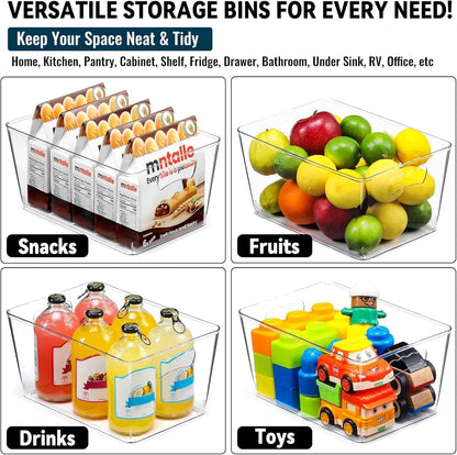 12 PACK LARGE Clear Storage Bins with Handles & Labels, Multiuse Plastic Pantry Organizer Bins for Home Kitchen, Fridge, Freezer, Cabinet, Closet, Bathroom, Shelf, Laundry, RV, under Sink Organization6