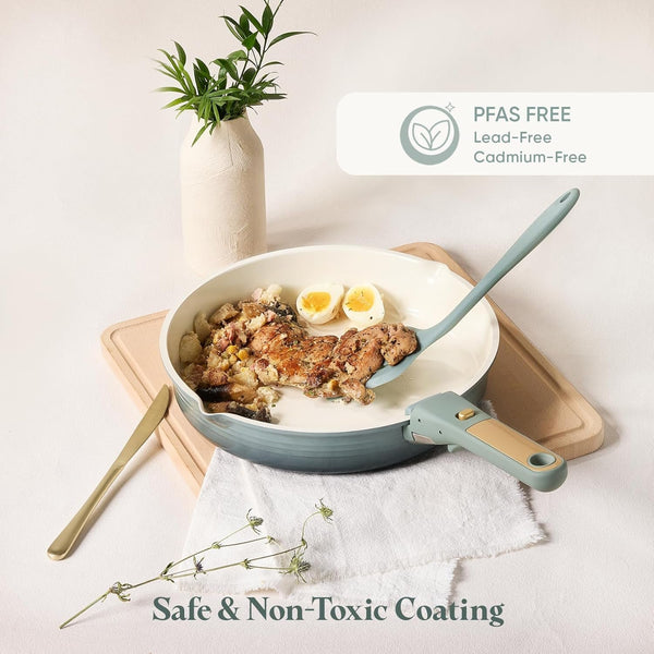 20Pcs Titanium Cookware Set, Pots and Pans Set Detachable Handle | Non-Stick, Non-Toxic, PFAS and PFOA Free, Induction Compatible, Dishwasher & Oven Safe, Space Saving, Camping Cooking, Green4