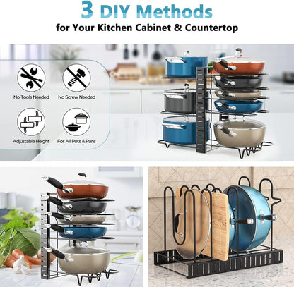 Pots and Pans Organizer under Cabinet 16.6", 8-Tier Adjustable Rack6