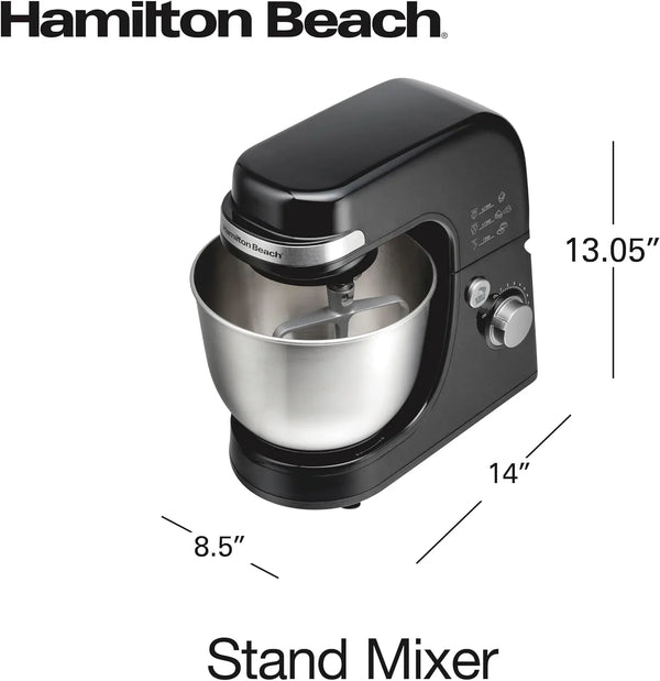 4 Quart Electric Stand Mixer with 7 Speeds | Planetary Mixing for Full Bowl Coverage | Splash Guard | 300 Watts | Whisk, Flat Beater, Dough Hook | Black7
