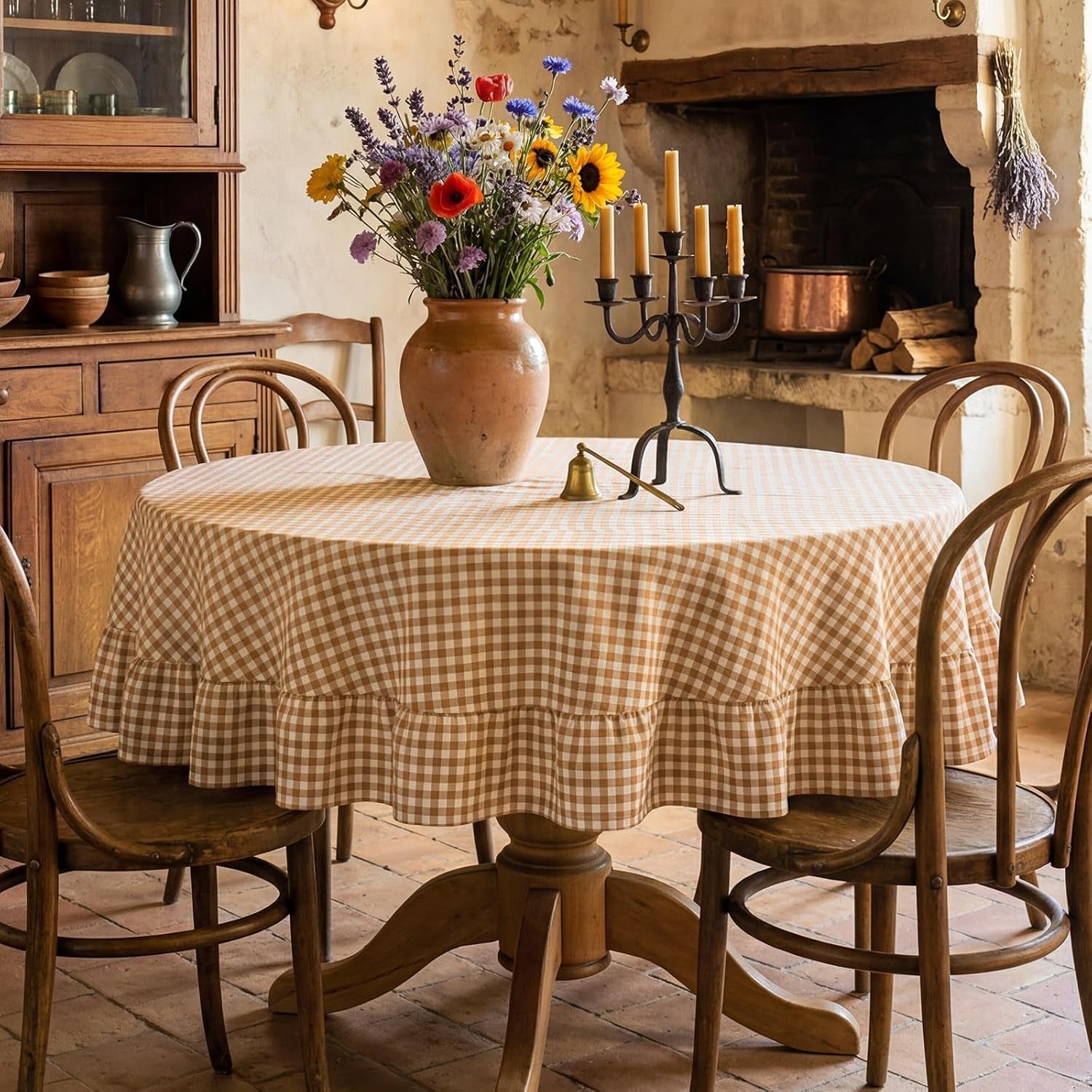 brown-ruffled-gingham-tablecloth-70-x-70-inches-round