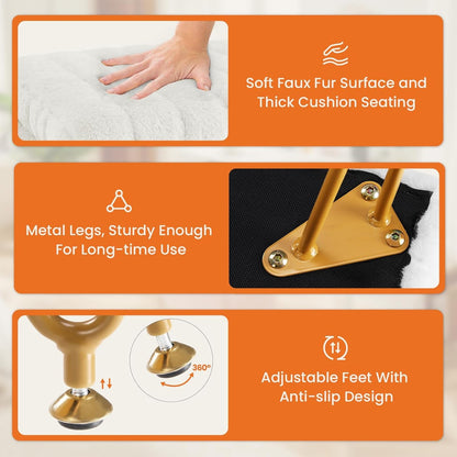Vanity Stool Chair with Storage, Ottoman Faux Fur Soft Padded Makeup Footstools Seat with 4 Metal Legs Anti-Slip Adjustable Feet Modern Cute Small Footrest for Home Entryway Bedroom White7