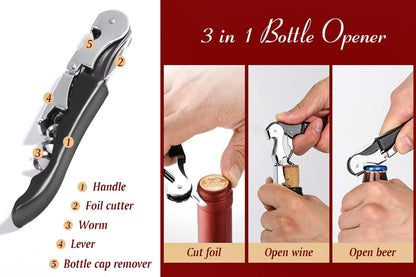 Professional Waiter Corkscrew Wine Openers Set (4 Pcs),Upgraded with Heavy Duty Stainless Steel Hinges Wine Key for Restaurant Waiters, Sommelier, Bartenders4