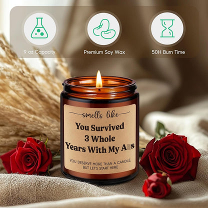 Leather Anniversary, 3Rd, 3 Year Anniversary Candle Gifts for Him, Her3