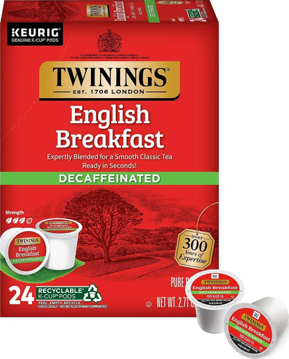 Decaffeinated English Breakfast Black Tea K-Cups 24 CT Box(1 Pack) | Smooth Classic Tea, Decaffeinated with Robust Full Flavour, 24 Keurig K-Cup Pods for Single Serve Brewers, Enjoy Hot or Iced1