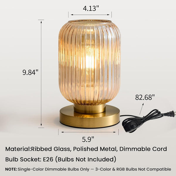Mid Century Modern Table Lamp, 6" Amber Glass Desk Lamp Plug In5